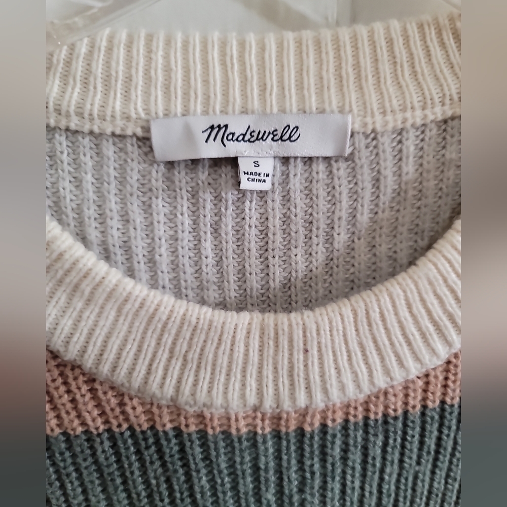 Madewell Thompson Colorblock Rainbow Striped Pocket Sweater Oversized Small - Picture 4 of 7